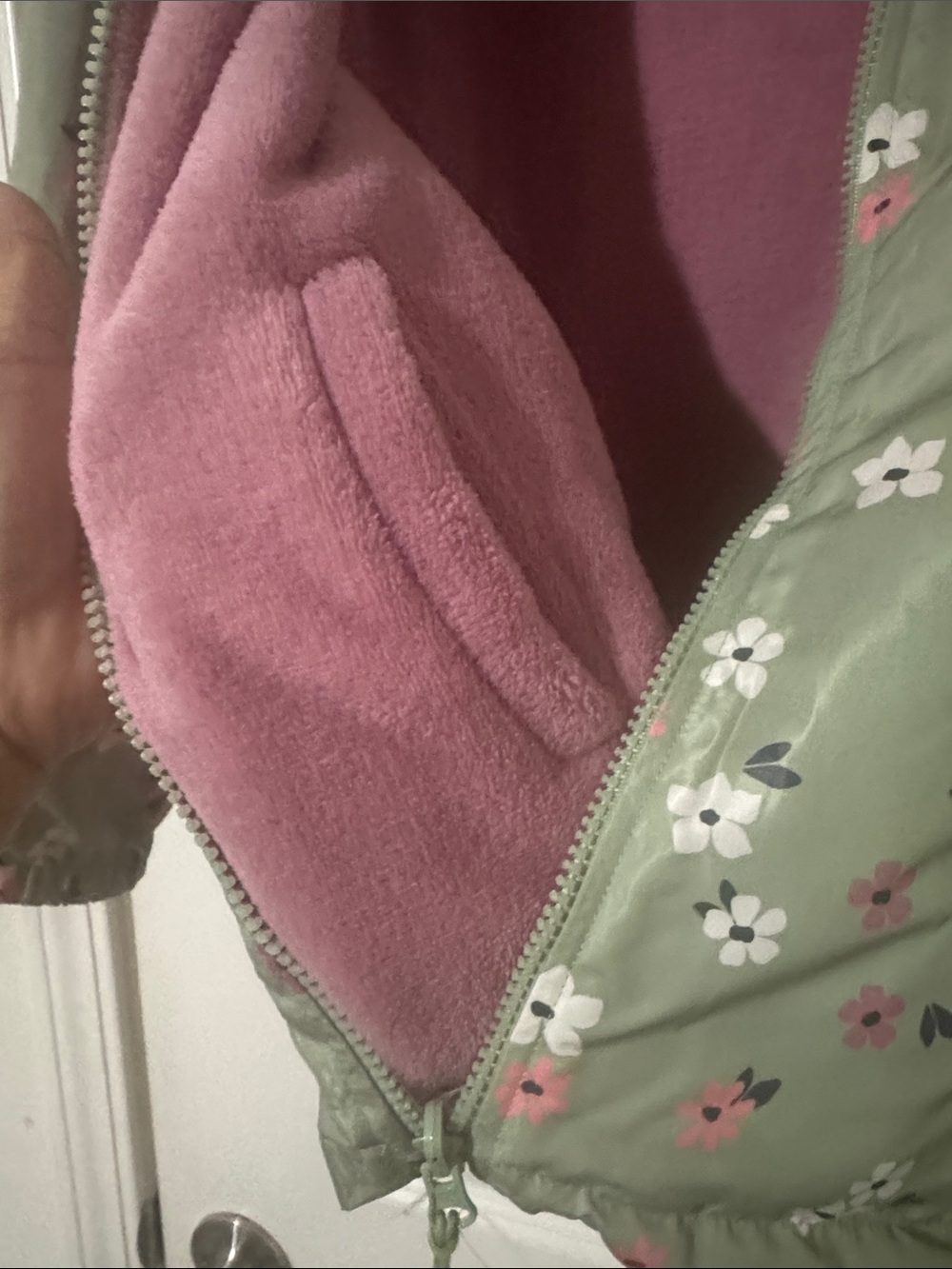 New- Back to school - Floral Hooded reversible Jacket - Green with Pink Lining - Picture 6 of 7